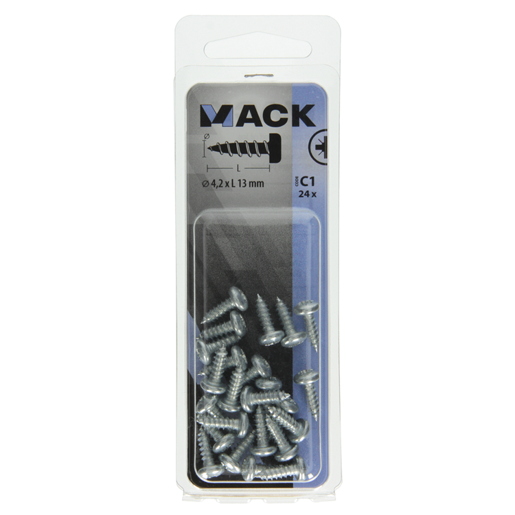 Mack 1017446 – selbstschneidende Schraube Zyl. Kopf verzinkt 24 Stück 4,2 x 13 mm | 10 Stück