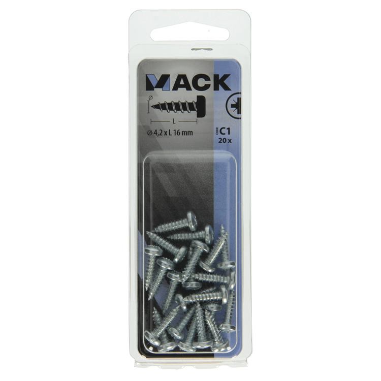 Mack 1017447 - selbstschneidende Schraube Zyl. Kopf verzinkt 20 Stück 4,2 x 16 mm | 10 Stück