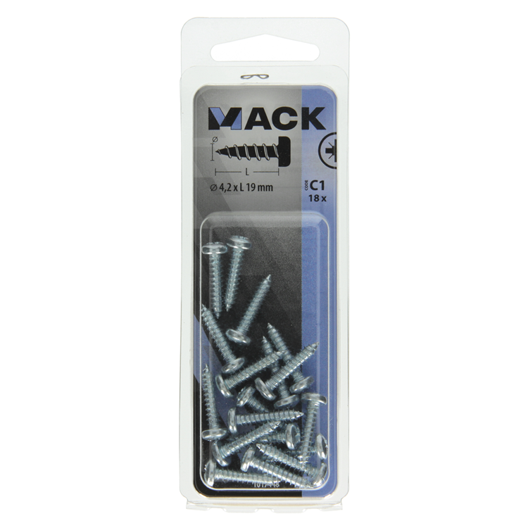 Mack 1017448 - selbstschneidende Schraube Zyl. Kopf verzinkt 18 Stück 4,2 x 19 mm | 10 Stück