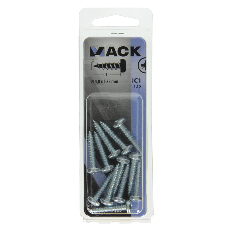 Mack 1017452 - selbstschneidende Schraube Zyl. Kopf verzinkt 12 Stück 4,8 x 25 mm | 10 Stück