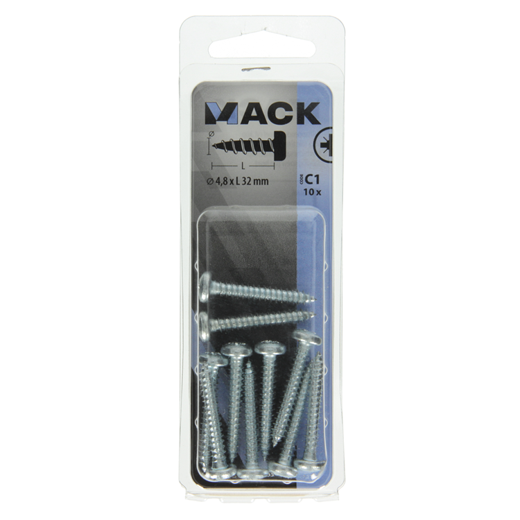 Mack 1017453 - selbstschneidende Schraube Zyl. Kopf verzinkt 10 Stück 4,8 x 32 mm | 10 Stück