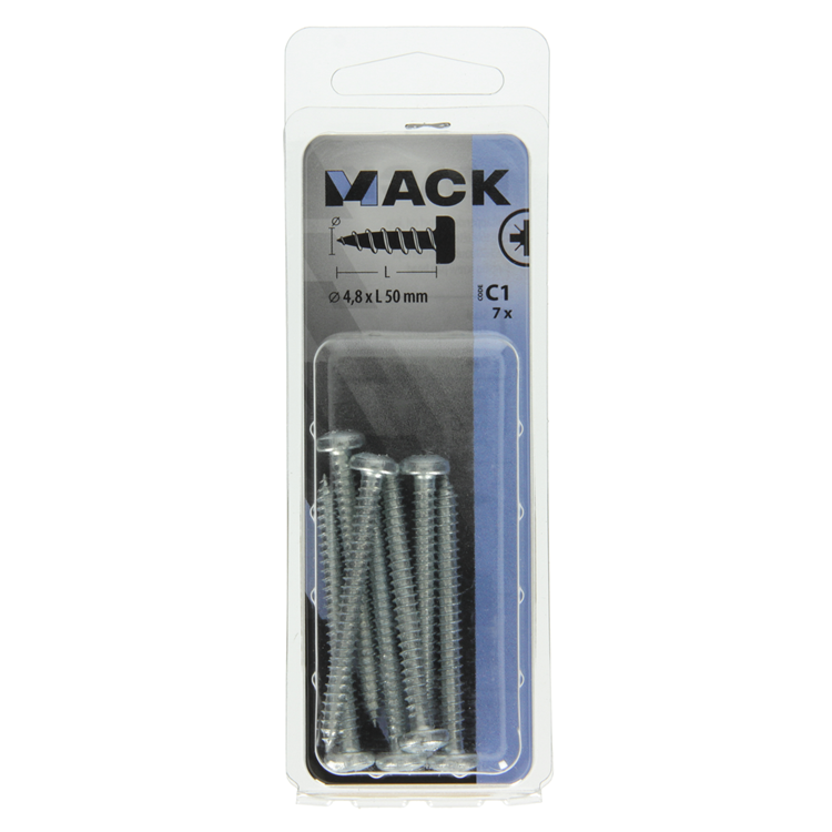 Mack 1017455 - selbstschneidende Schraube Zyl. Kopf verzinkt 7 Stück 4,8 x 50 mm | 10 Stück