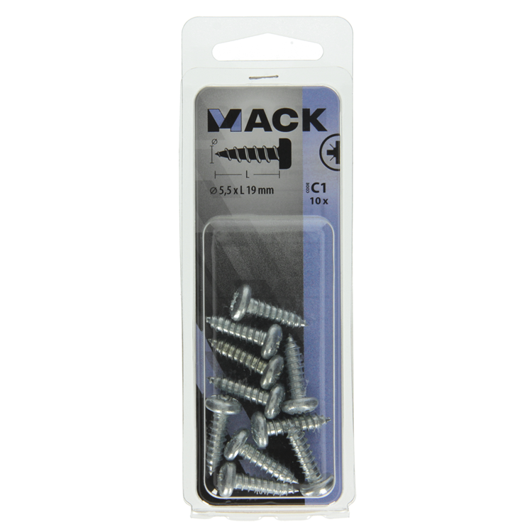 Mack 1017457 - selbstschneidende Schraube Zyl. Kopf verzinkt 10 Stück 5,5 x 19 mm | 10 Stück