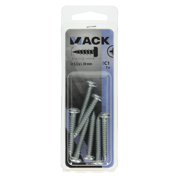 Mack 1017459 – selbstschneidende Schraube Zyl. Kopf verzinkt 7 Stück 5,5 x 38 mm | 10 Stück