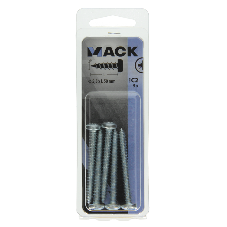 Mack 1017460 - Blechschraube Zylinderkopf verzinkt 5 Stück 5,5 x 50 mm | 10 Stück