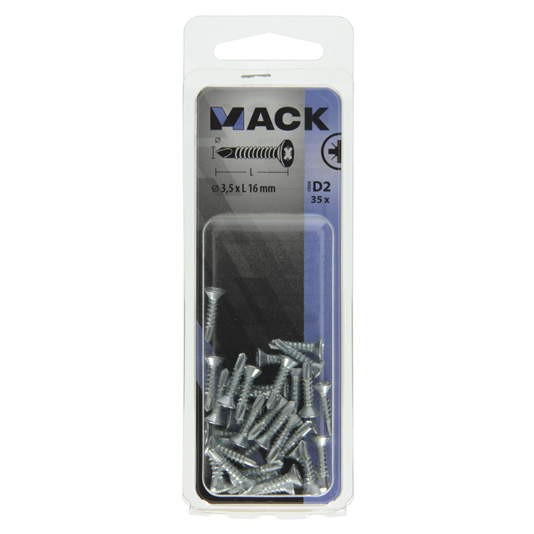 Mack 1017461 – selbstbohrende Schraube mit verzinktem Kopf. 35 Stück 3,5 x 16 mm | 10 Stück