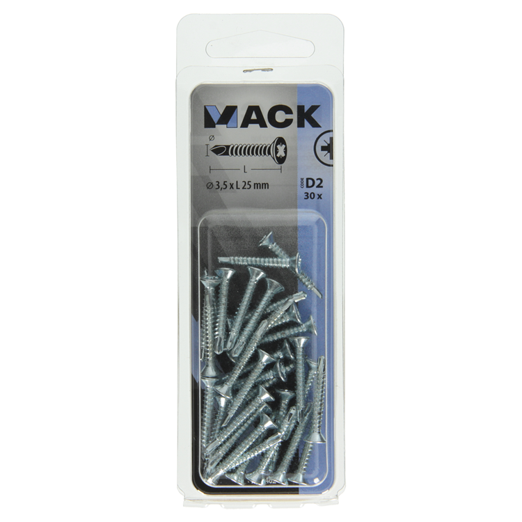 Mack 1017462 – selbstbohrende Schraube mit verzinktem Kopf. 30 Stück 3,5 x 25 mm | 10 Stück