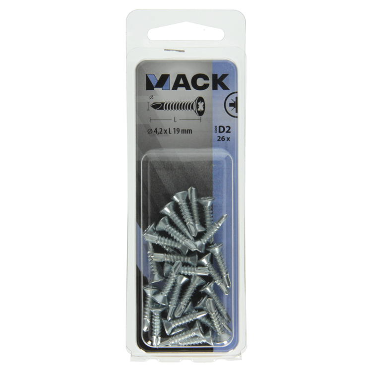 Mack 1017464 – selbstbohrende Schraube mit verzinktem Kopf. 26 Stück 4,2 x 19 mm | 10 Stück