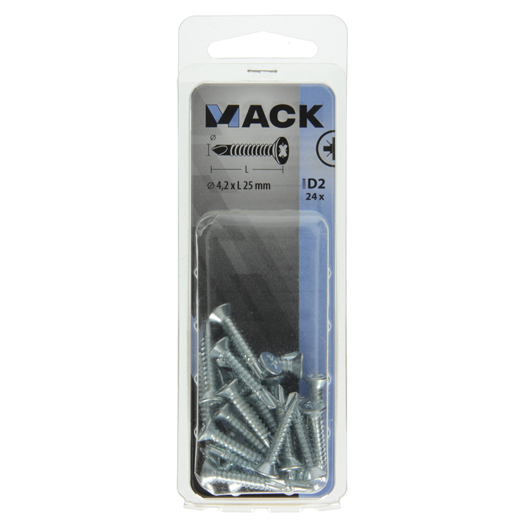 Mack 1017465 – selbstbohrende Schraube mit verzinktem Kopf. 24 Stück 4,2 x 25 mm | 10 Stück