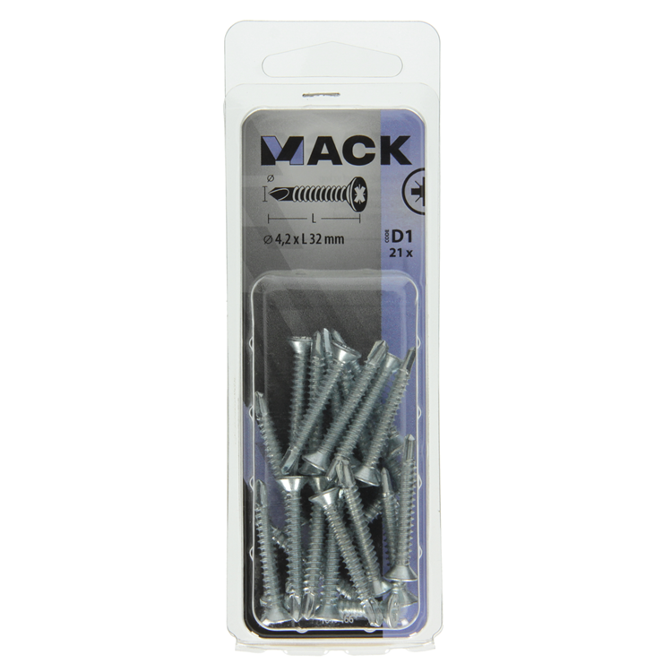 Mack 1017466 – selbstbohrende Schraube mit verzinktem Kopf. 21 Stück 4,2 x 32 mm | 10 Stück