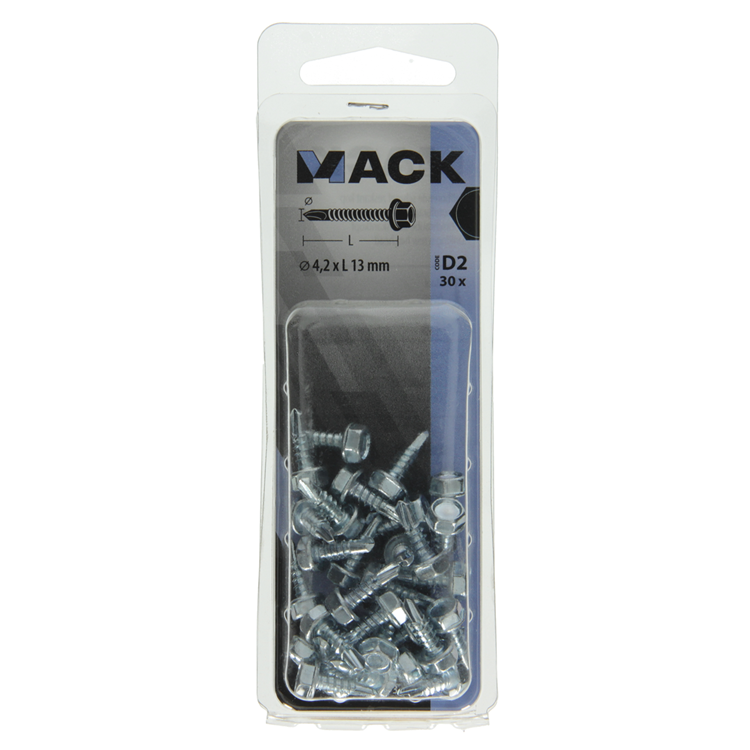 Mack 1017473 – selbstbohrende Sechskantschraube. Kopf verzinkt. 30 Stück 4,2 x 13 mm | 10 Stück