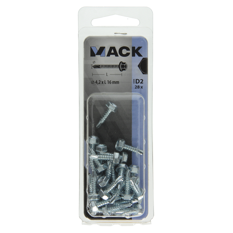 Mack 1017474 – selbstbohrende Sechskantschraube. Kopf verzinkt. 28 Stück 4,2 x 16 mm | 10 Stück