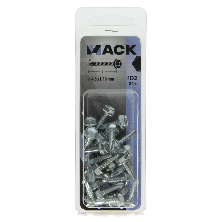 Mack 1017475 – selbstbohrende Sechskantschraube. Kopf verzinkt. 24 Stück 4,8 x 16 mm | 10 Stück