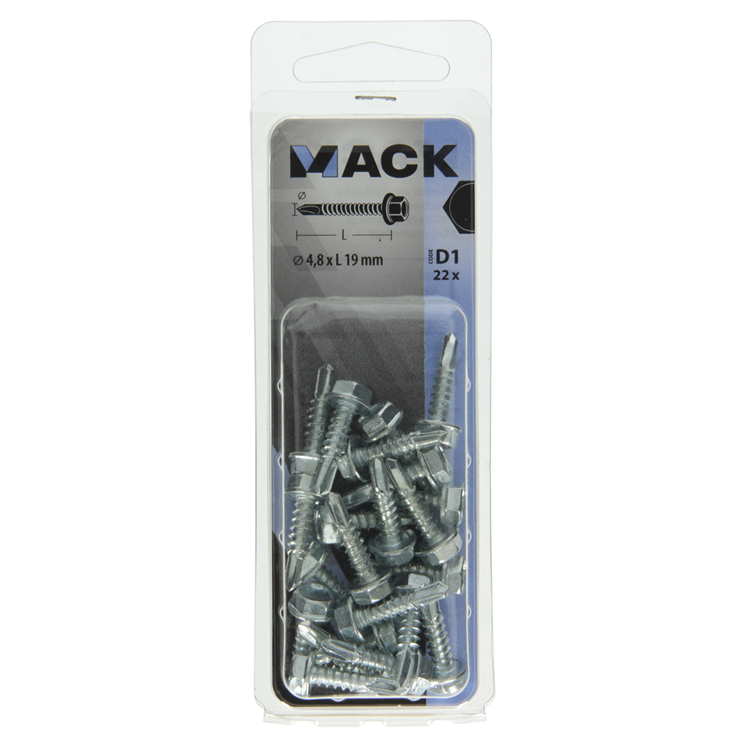 Mack 1017476 – selbstbohrende Sechskantschraube. Kopf verzinkt. 22 Stück 4,8 x 19 mm | 10 Stück