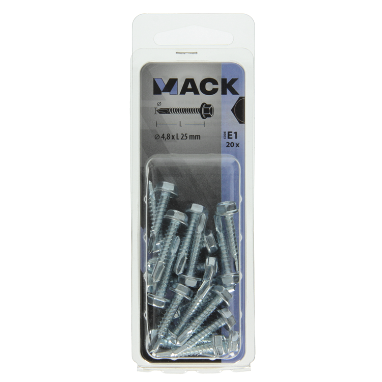 Mack 1017477 – selbstbohrende Sechskantschraube. Kopf verzinkt. 20 Stück 4,8 x 25 mm | 10 Stück
