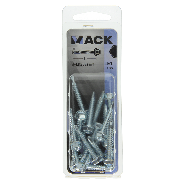 Mack 1017478 – selbstbohrende Sechskantschraube. Kopf verzinkt. 18 Stück 4,8 x 32 mm | 5 Stück