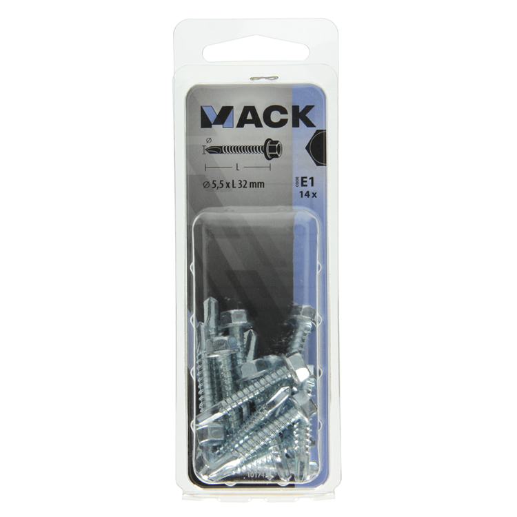 Mack 1017479 – selbstbohrende Sechskantschraube. Kopf verzinkt. 14 Stück 5,5 x 32 mm | 5 Stück