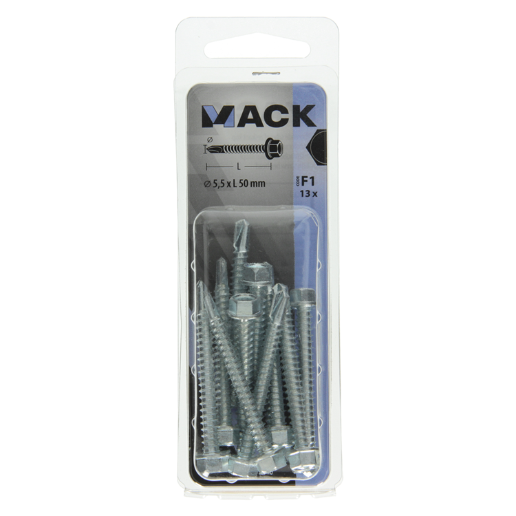 Mack 1017480 – selbstbohrende Sechskantschraube. Kopf verzinkt. 13 Stück 5,5 x 50 mm | 5 Stück