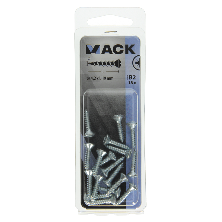 Mack 1017486 – selbstschneidende Schraube BVK verzinkt 18 Stück 4,2 x 19 mm | 10 Stück