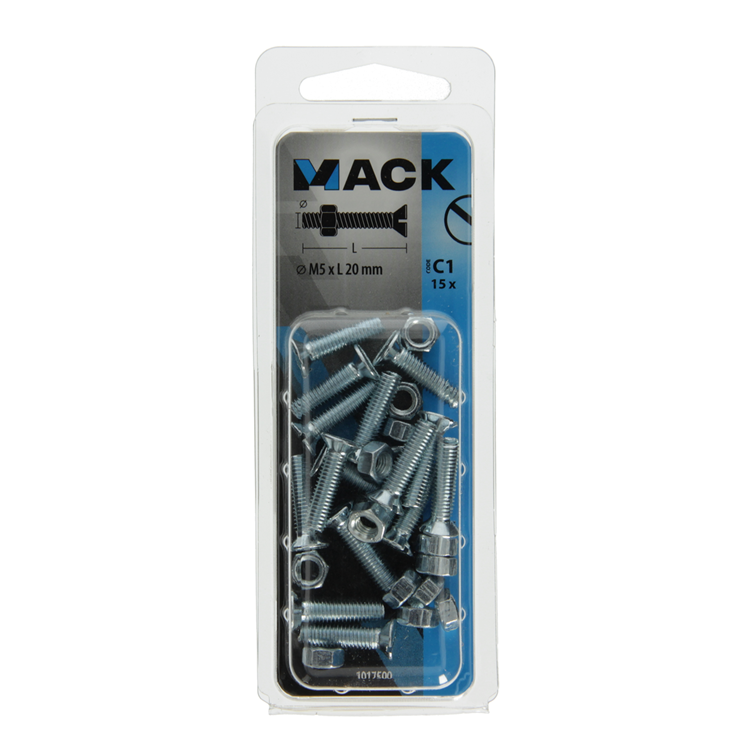 Mack 1017500 – Metallschraube verzinkt. Kopf + Mutter plattiert 15 Stück m5 x 20 mm | 10 Stück
