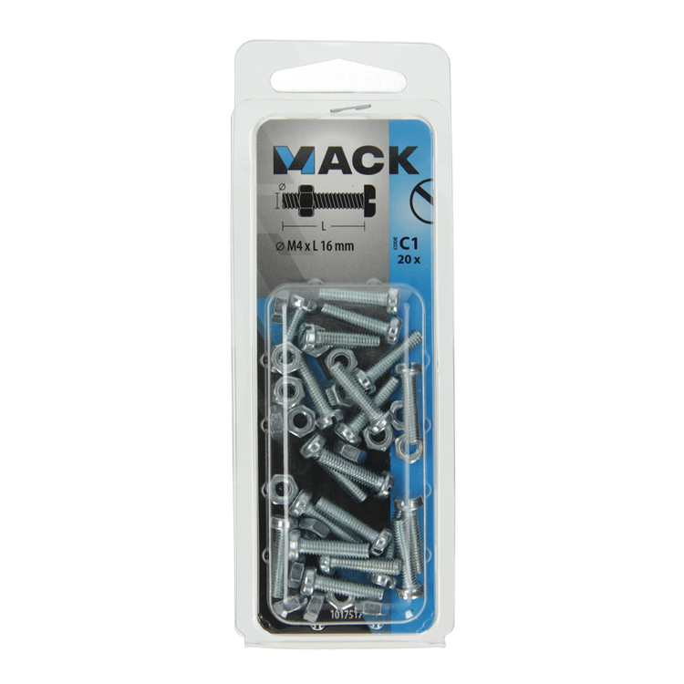 Mack 1017517 - Metallschraubzyl. Kopf + Mutter plattiert 20 Stück M4 x 16 mm | 10 Stück