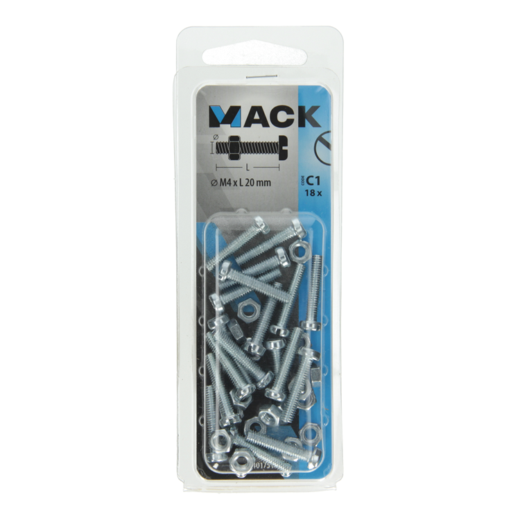 Mack 1017518 - Metallschraubzyl. Kopf + Mutter plattiert 18 Stück M4 x 20 mm | 10 Stück