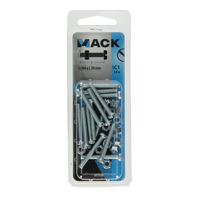 Mack 1017520 - Metallschraubzyl. Kopf + Mutter plattiert 14 Stück M4 x 30 mm | 10 Stück