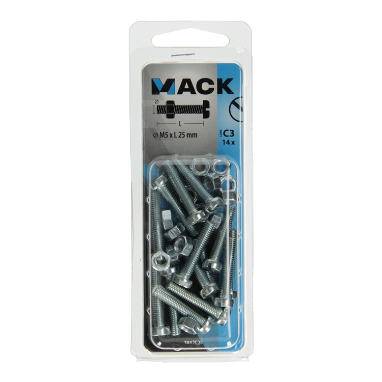 Mack 1017525 - Metallschraubzyl. Kopf + Mutter plattiert 14 Stück M5 x 25 mm | 10 Stück