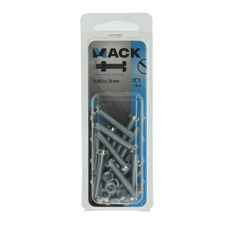 Mack 1017526 - Metallschraubzylinder Kopf + Mutter plattiert 13 Stück M5 x 30 mm | 10 Stück