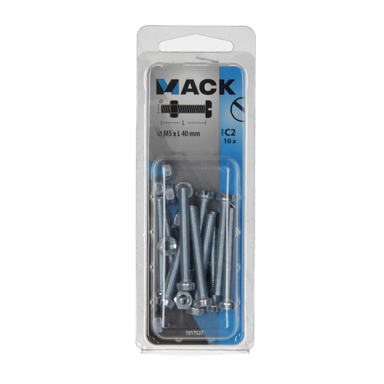 Mack 1017527 - Metallschraubzylinder Kopf + Mutter plattiert 10 Stück M5 x 40 mm | 10 Stück