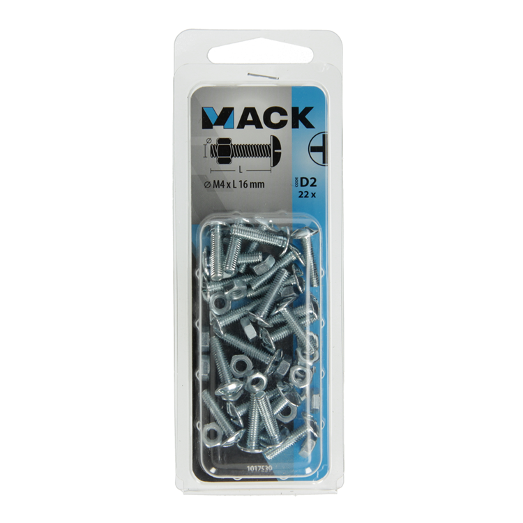 Mack 1017539 – Heizungsschraube + Mutter aus verzinktem Stahl, 22 Stück, M4 x 16 mm | 10 Stück
