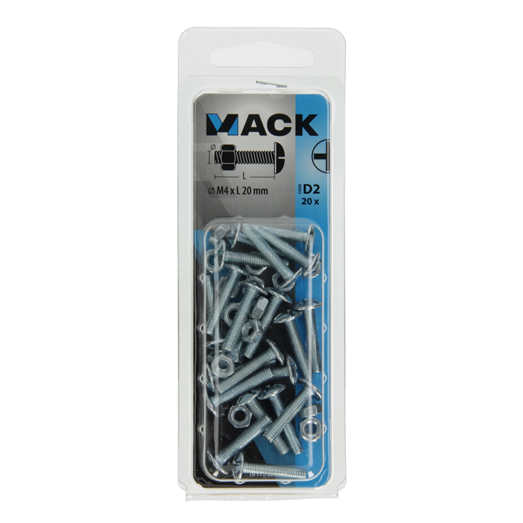 Mack 1017540 – Heizungsschraube + Mutter aus verzinktem Stahl, 20 Stück, M4 x 20 mm | 10 Stück