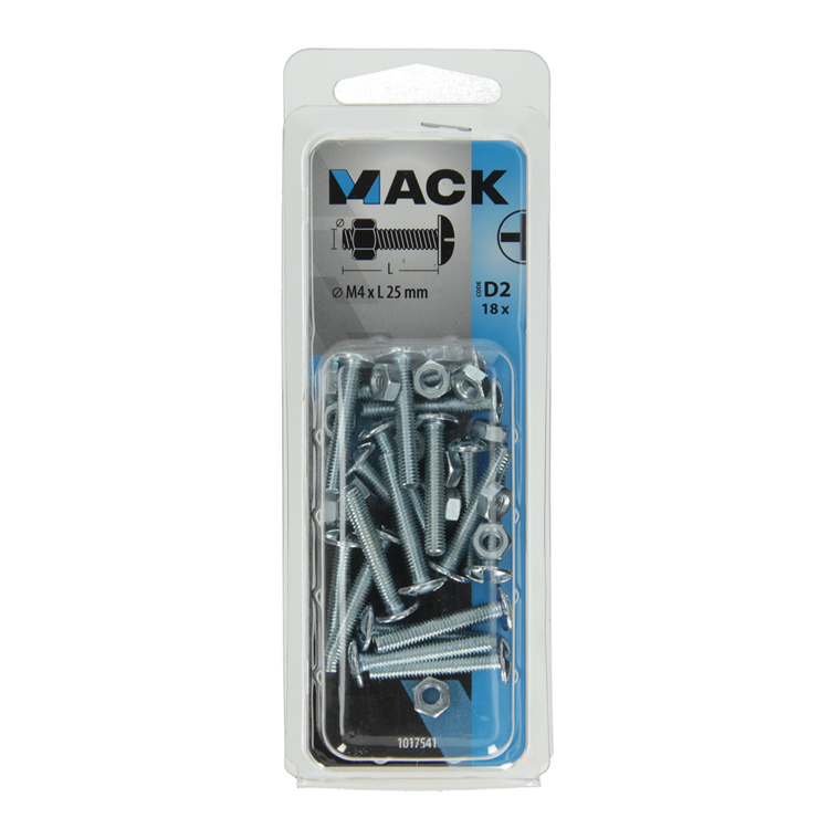 Mack 1017541 – Heizungsschraube + Mutter aus verzinktem Stahl, 18 Stück, M4 x 25 mm | 10 Stück