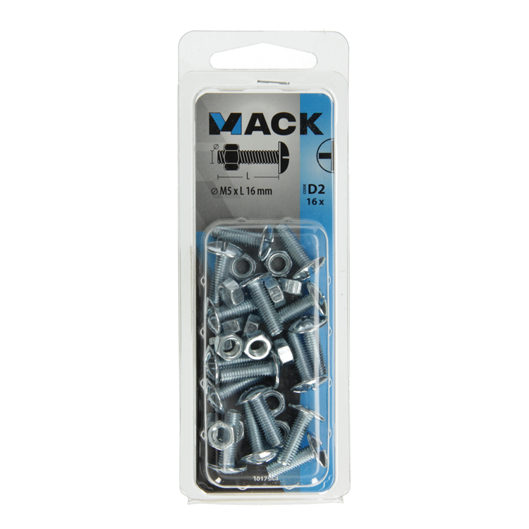 Mack 1017544 – Ofenschraube + Mutter aus verzinktem Stahl, 16 Stück, M5 x 16 mm | 10 Stück