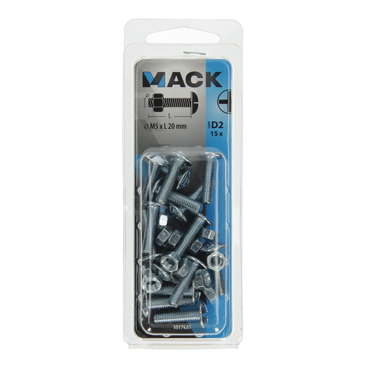 Mack 1017545 – Heizungsschraube + Mutter aus verzinktem Stahl, 15 Stück, M5 x 20 mm | 10 Stück