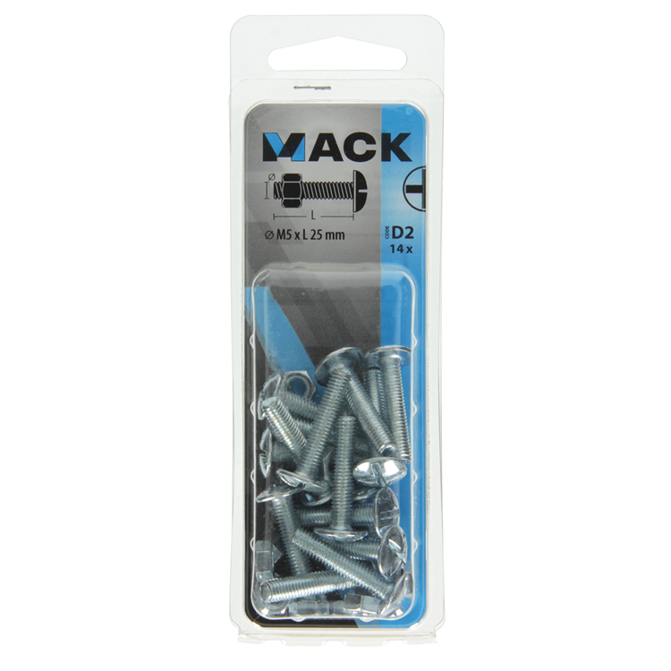 Mack 1017546 – ​​Ofenschraube + Mutter aus verzinktem Stahl, 14 Stück, M5 x 25 mm | 5 Stück