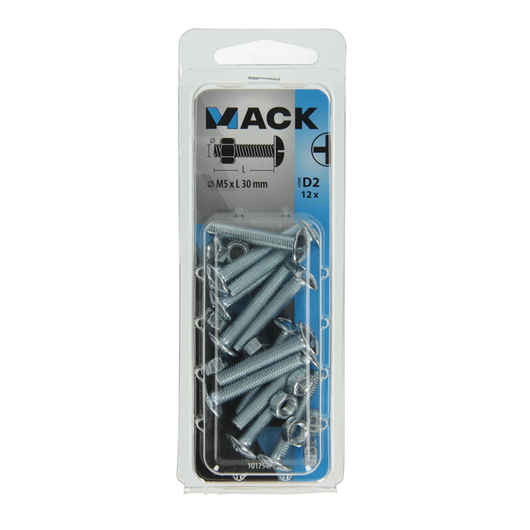 Mack 1017547 – Ofenschraube + Mutter aus verzinktem Stahl 12 Stück M5 x 30 mm | 5 Stück