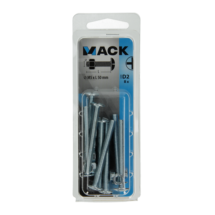 Mack 1017549 – Heizungsschraube + Mutter aus verzinktem Stahl, 8 Stück, M5 x 50 mm | 5 Stück