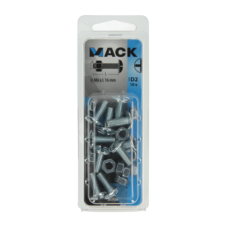 Mack 1017550 – Heizungsschraube + Mutter aus verzinktem Stahl, 10 Stück, M6 x 16 mm | 5 Stück