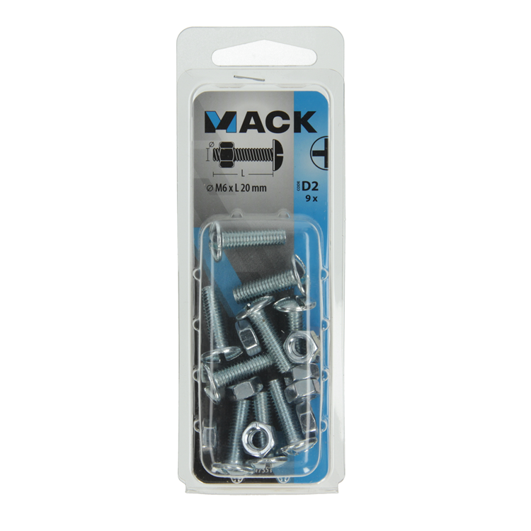 Mack 1017551 – Heizungsschraube + Mutter aus verzinktem Stahl, 9 Stück, M6 x 20 mm | 5 Stück
