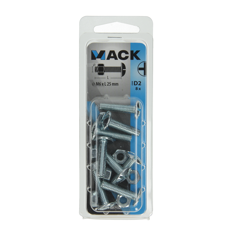 Mack 1017552 – Ofenschraube + Mutter aus verzinktem Stahl, 8 Stück, M6 x 25 mm | 5 Stück