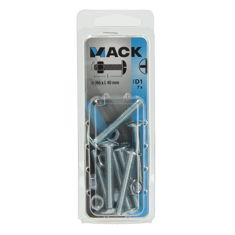 Mack 1017554 – Heizungsschraube + Mutter aus verzinktem Stahl, 7 Stück, M6 x 40 mm | 5 Stück