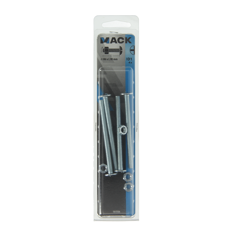 Mack 1017558 – Heizungsschraube + Mutter aus verzinktem Stahl, 4 Stück, M6 x 80 mm | 5 Stück