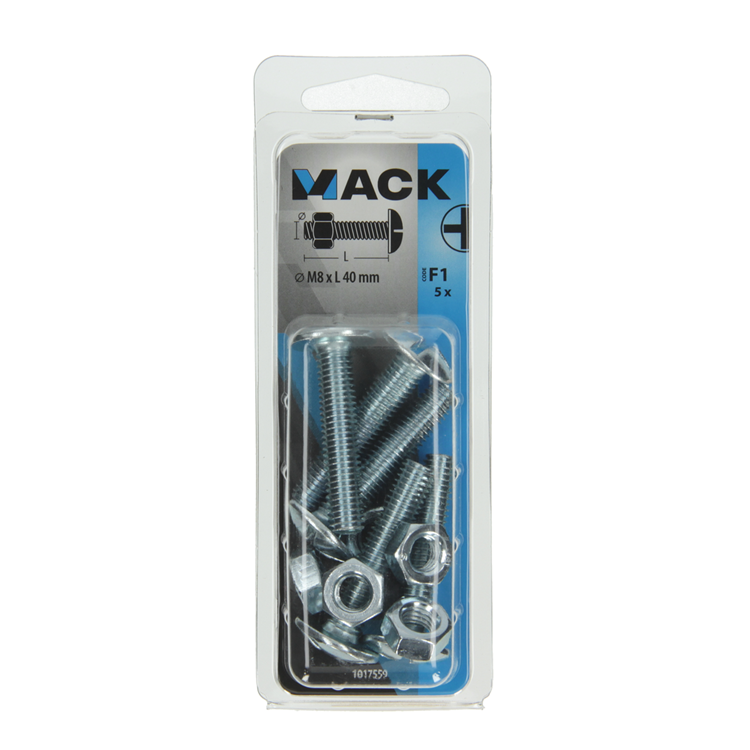 Mack 1017559 – Heizungsschraube + Mutter aus verzinktem Stahl, 5 Stück, M8 x 40 mm | 5 Stück
