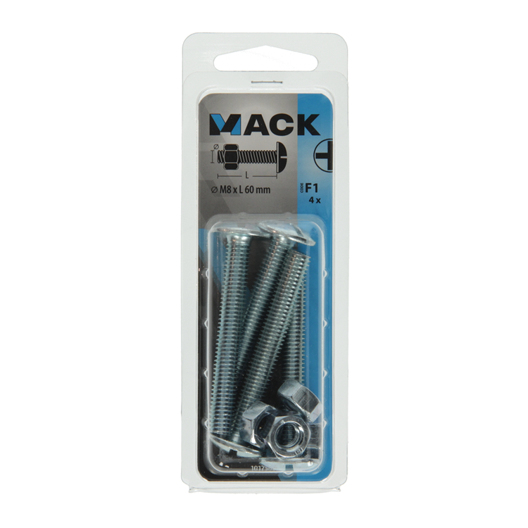 Mack 1017560 – Heizungsschraube + Mutter aus verzinktem Stahl, 4 Stück, M8 x 60 mm | 5 Stück