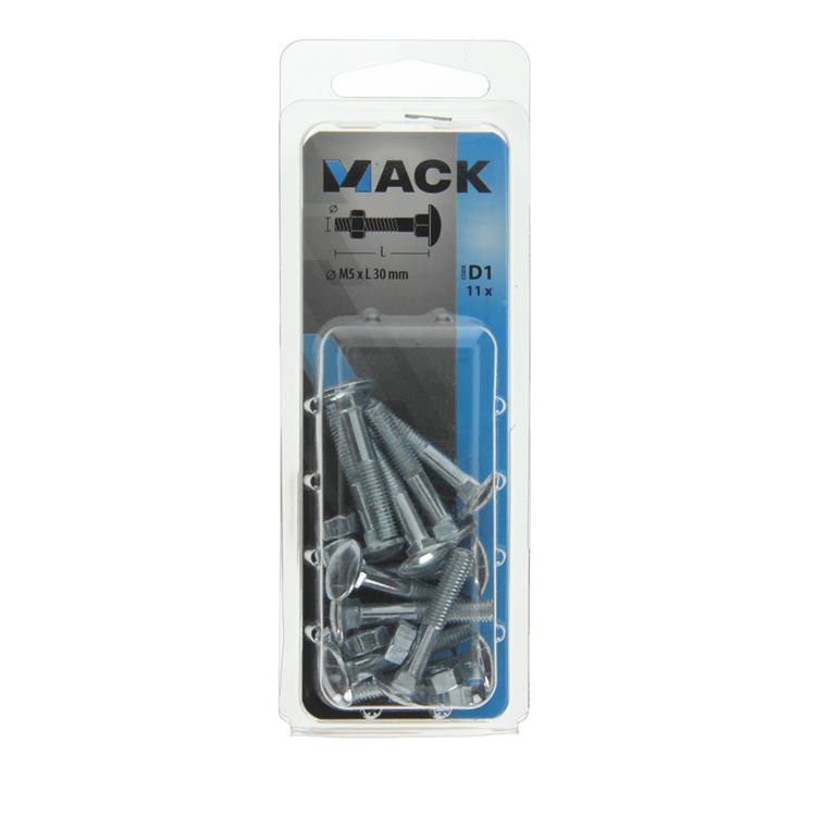 Mack 1017563 – Holzschraube + Mutter aus verzinktem Stahl, 11 Stück, M5 x 30 mm | 5 Stück