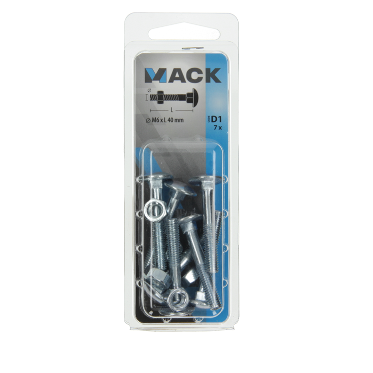 Mack 1017570 – Holzschraube + Mutter aus verzinktem Stahl, 7 Stück, M6 x 40 mm | 5 Stück