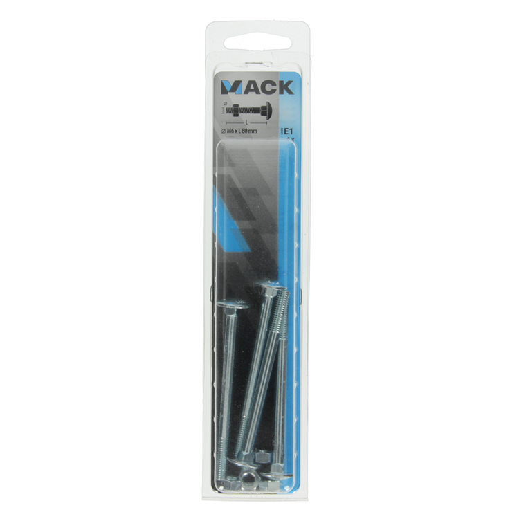 Mack 1017574 – Holzschraube + Mutter aus verzinktem Stahl, 4 Stück, M6 x 80 mm | 5 Stück