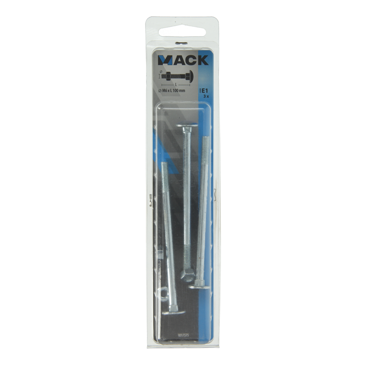 Mack 1017575 – Holzschraube + Mutter aus verzinktem Stahl, 3 Stück, M6 x 100 mm | 5 Stück
