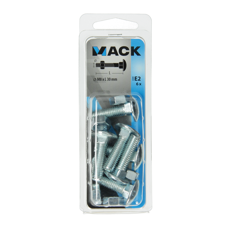 Mack 1017579 – Holzschraube + Mutter aus verzinktem Stahl, 6 Stück, M8 x 30 mm | 5 Stück